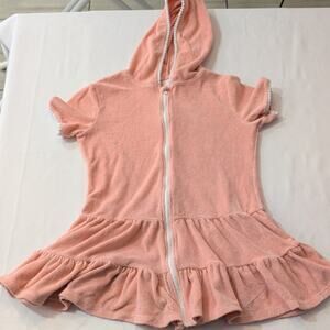 Cat & Jack Pink Terry Cloth Swim Cover Up Dress Girls Large Hooded Ruffles